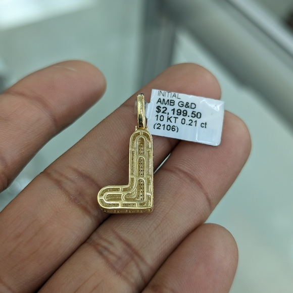 Real Diamond 10kt gold bubble Initial L pendant